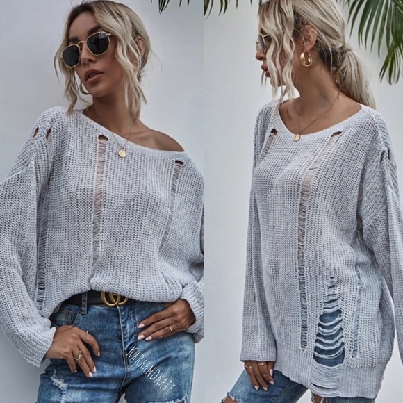 Distressed Sweater- BLACK - Picture 7 of 8